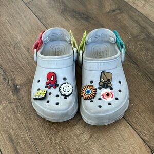 CROCS Kids Gray Clogs with Colorful Straps